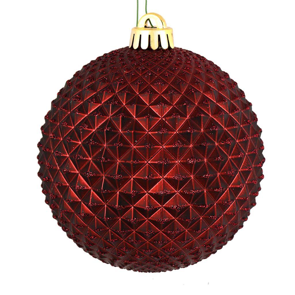 4" Burgundy Durian Glitter Ball Ornament (6 pack) 1