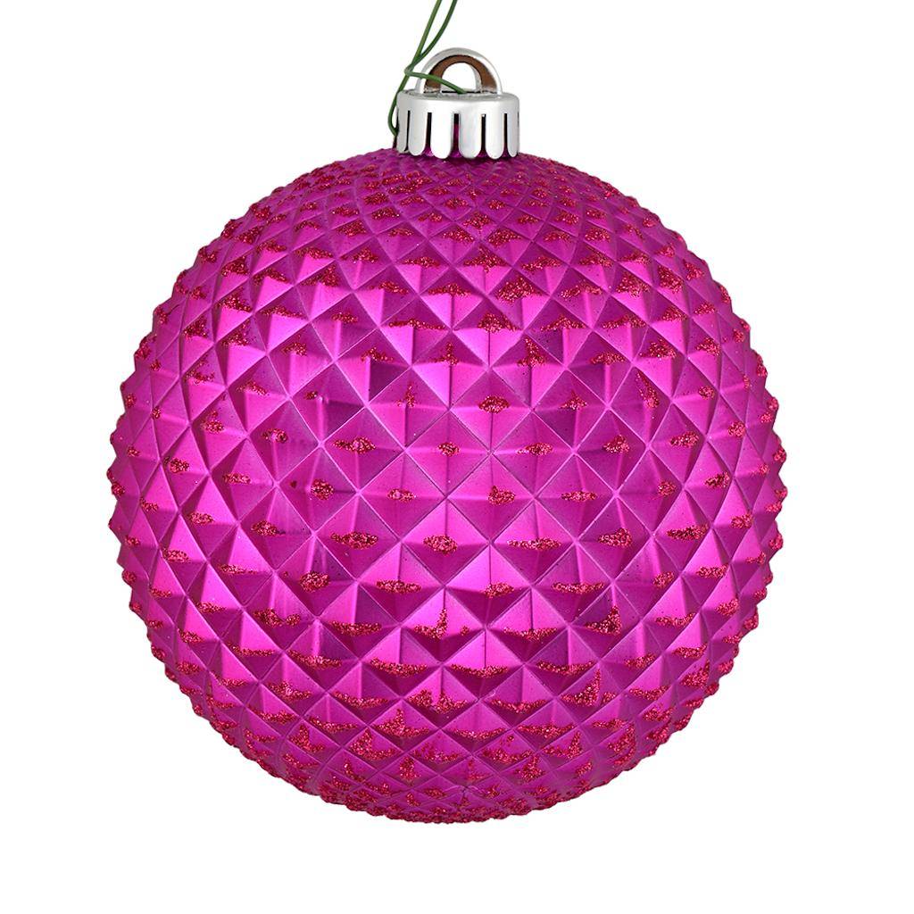 4" Fuchsia Durian Glitter Ball Ornament (6 pack) 1