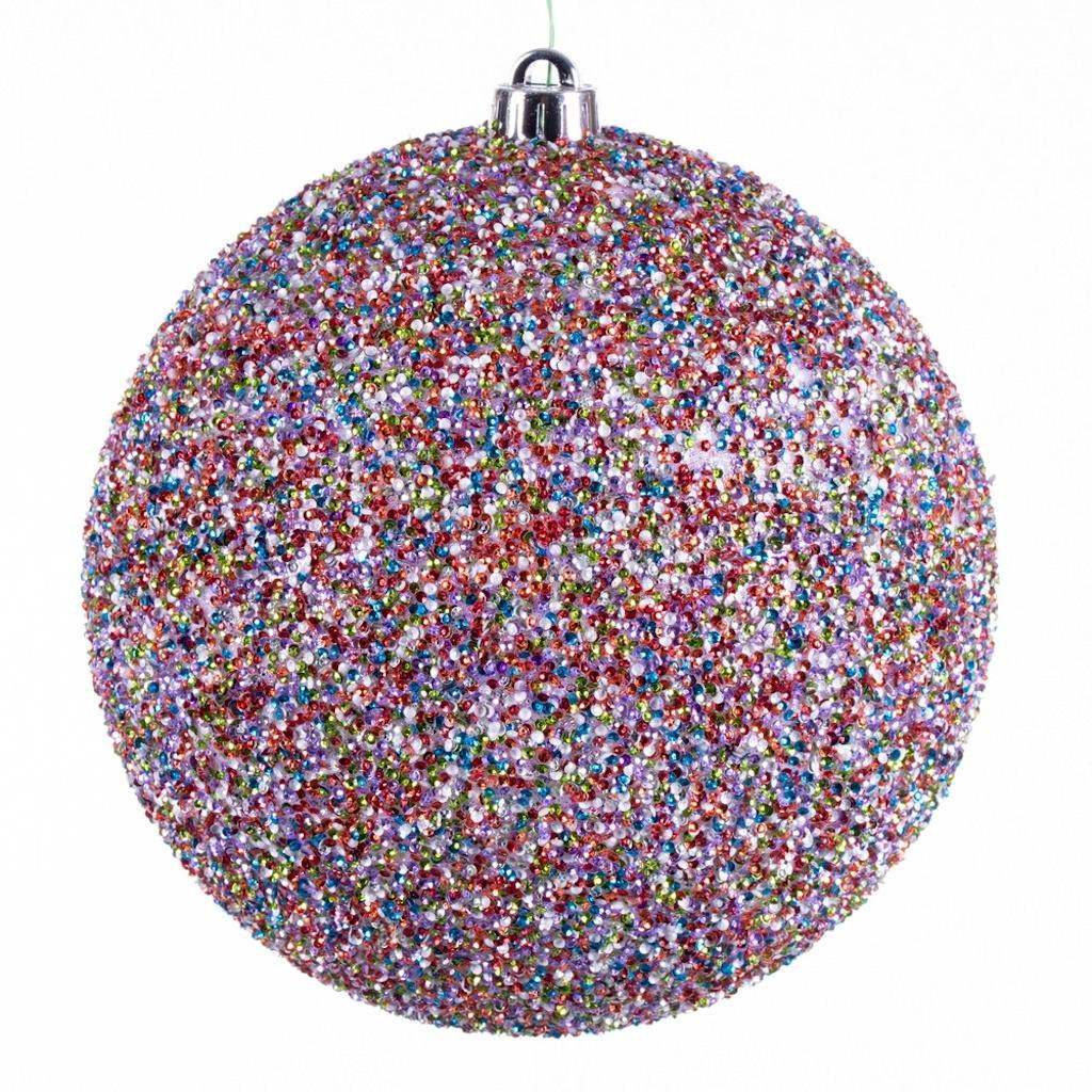 8" Multi-Color Beaded Ball Christmas Ornament (2 Pack) 1