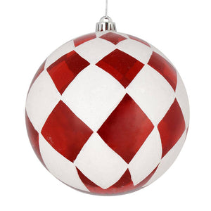 8" Red Ball White Diamond Glitter Ornament 1