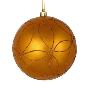 4" Antique Gold Candy Ball Circle Glitter Ornament (4 pack) 1