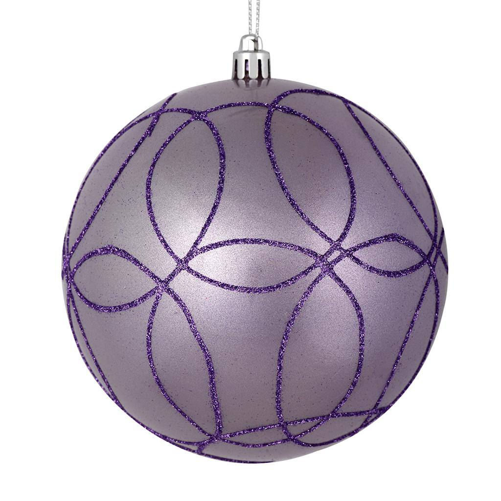 4" Lavender Candy Ball Circle Glitter Ornament (4 pack) 1