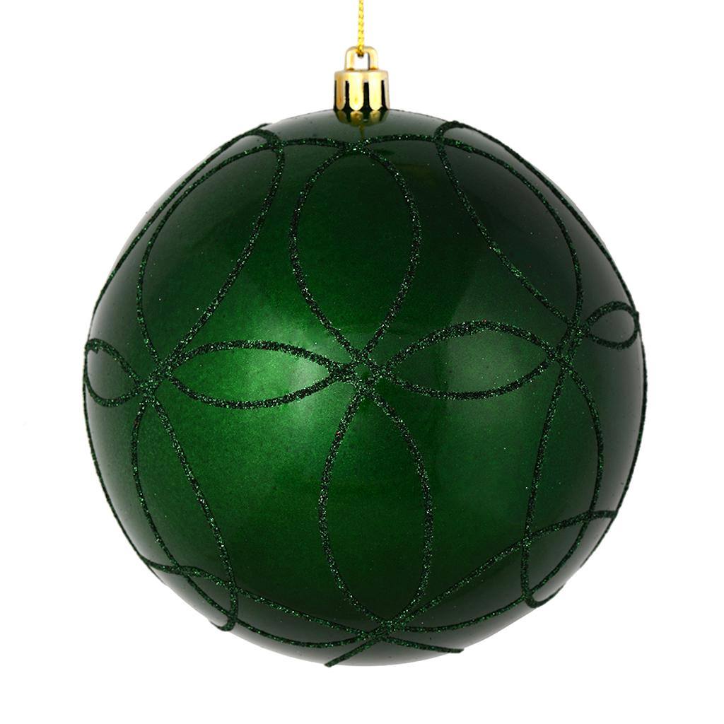 4.75" Emerald Candy Ball Circle Glitter Ornament (4 pack) 1