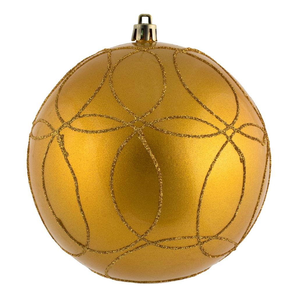4.75" Honey Gold Candy Circle Glitter Ball Ornament (4 pack) 1