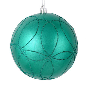 4.75" Teal Candy Ball Circle Glitter Ornament (4 pack) 1
