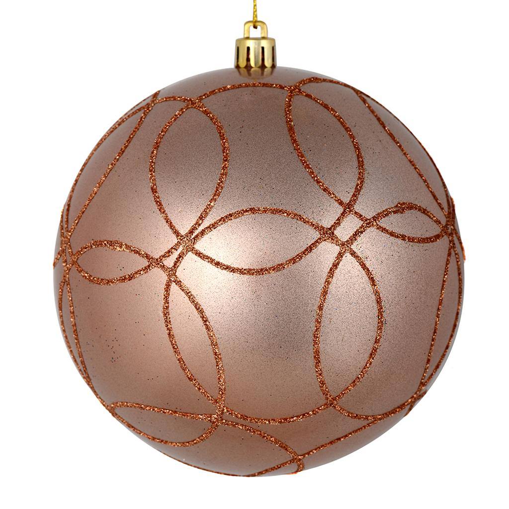 4.75" Rose Gold Candy Ball Circle Glitter Ornament (4 pack) 1
