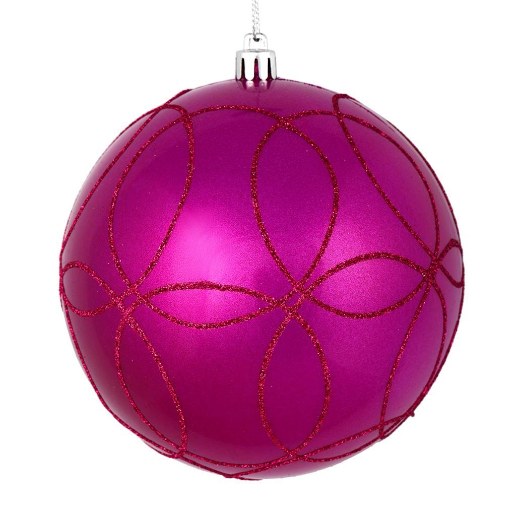 4.75" Fuchsia Candy Ball Circle Glitter Ornament (4 pack) 1
