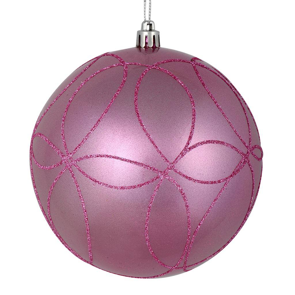 4.75" Pink Candy Ball Circle Glitter Ornament (4 pack) 1