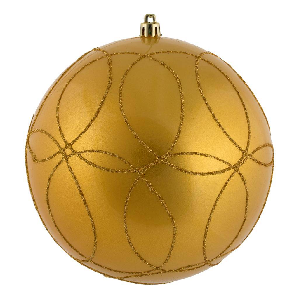 6" Honey Gold Candy Circle Glitter Ball Ornament (3 pack) 1