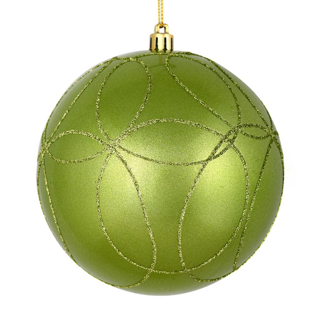 6" Celadon Candy Ball Circle Glitter Ornament (3 pack) 1