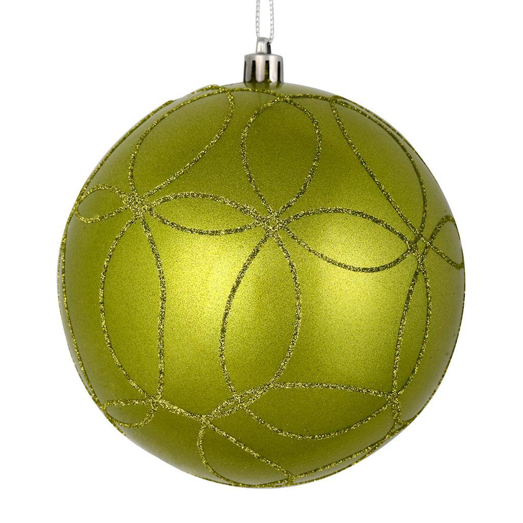 6" Lime Candy Ball Circle Glitter Ornament (3 pack) 1