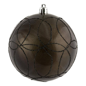 6" Gunmetal Candy Circle Glitter Ball Ornament (3 pack) 1