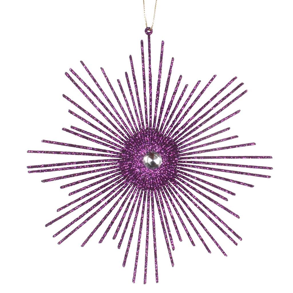 6.5" Plum Glitter Snowflake Burst Ornament (6 pack) 1