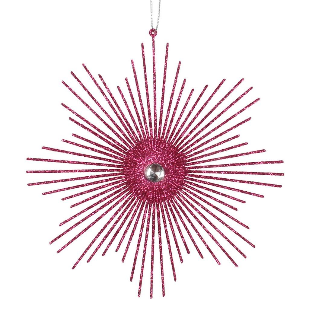 6.5" Fuchsia Glitter Snowflake Burst Ornament (6 pack) 1