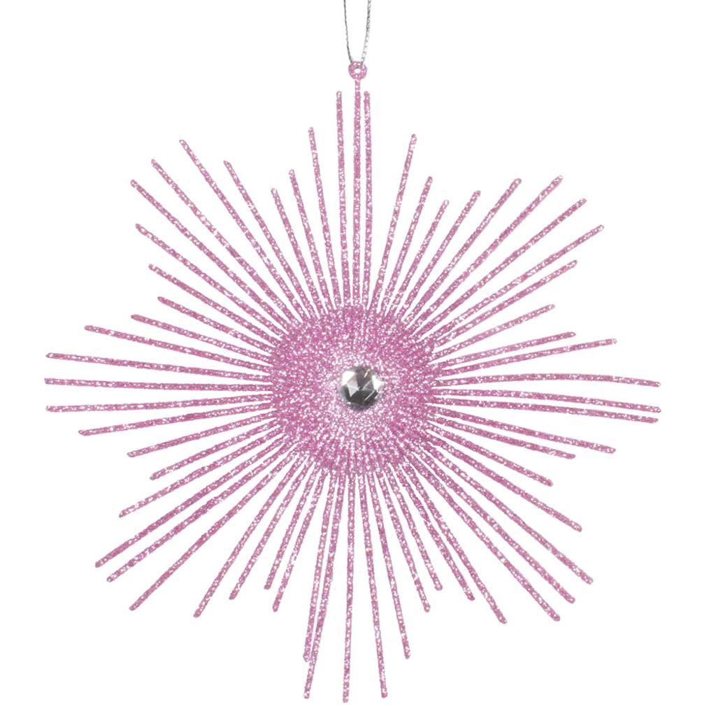 6.5" Pink Glitter Snowflake Burst Ornament (6 pack) 1