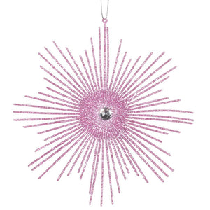 6.5" Pink Glitter Snowflake Burst Ornament (6 pack) 1