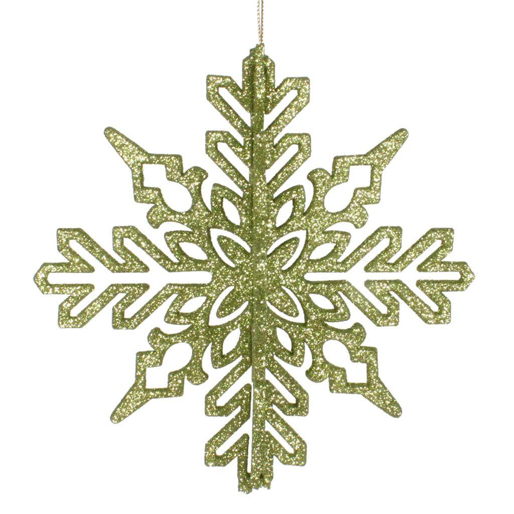6" Lime 3D Glitter Snowflake Ornament (3 pack) 1