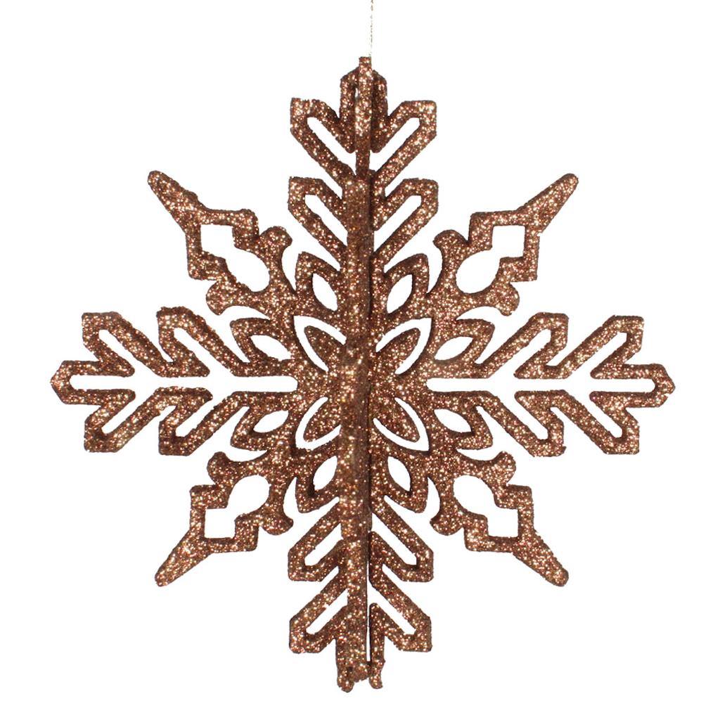 6" Mocha 3D Glitter Snowflake Heart Bell Ornament (3 pack) 1