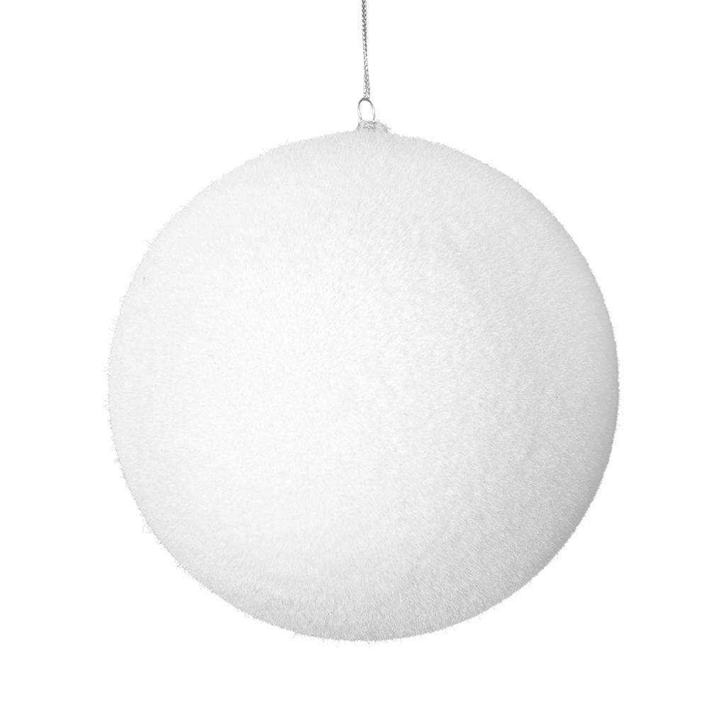 10" White Flocked Ball Ornament 1