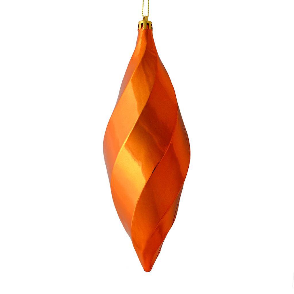 8" Burnished Orange Shiny Swirl Finial Ornament (6 pack) 1