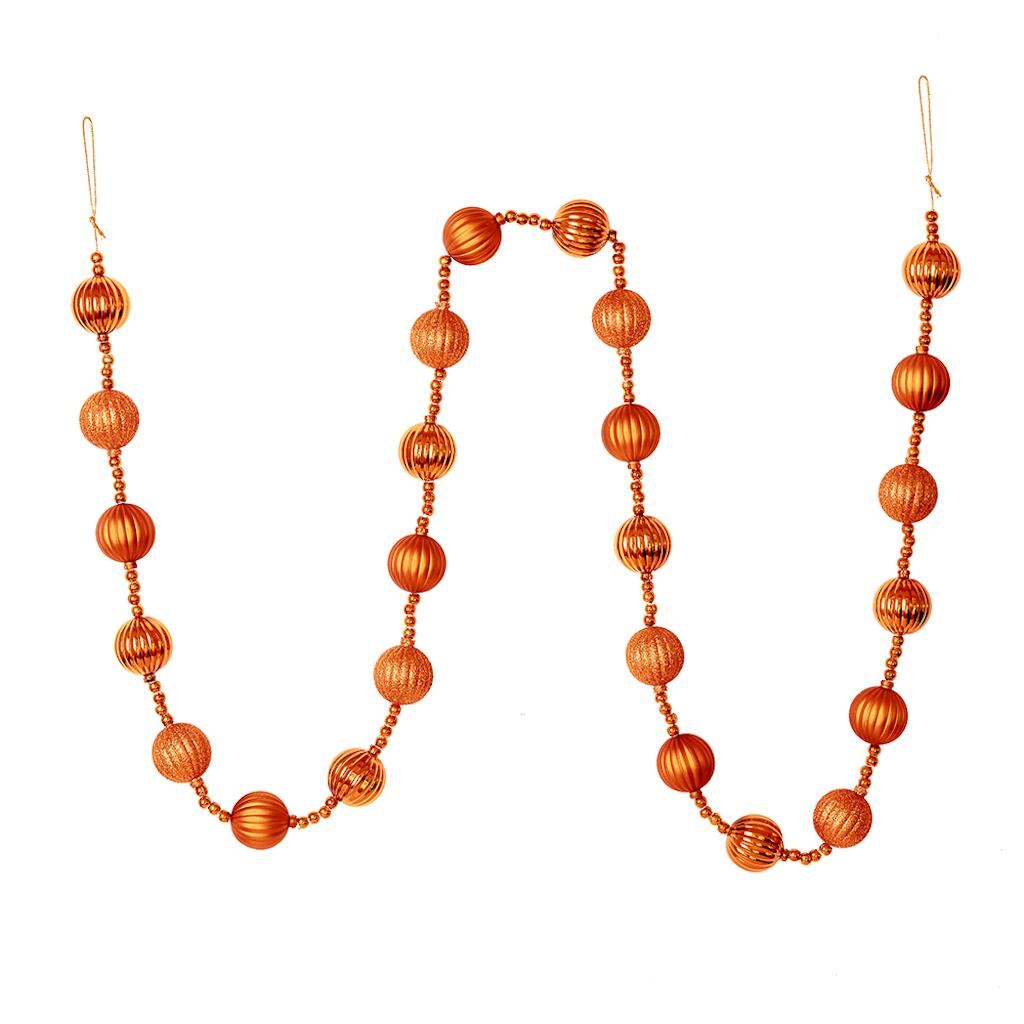6' Burnish Orange Stripe Ball Ornament Garland 1