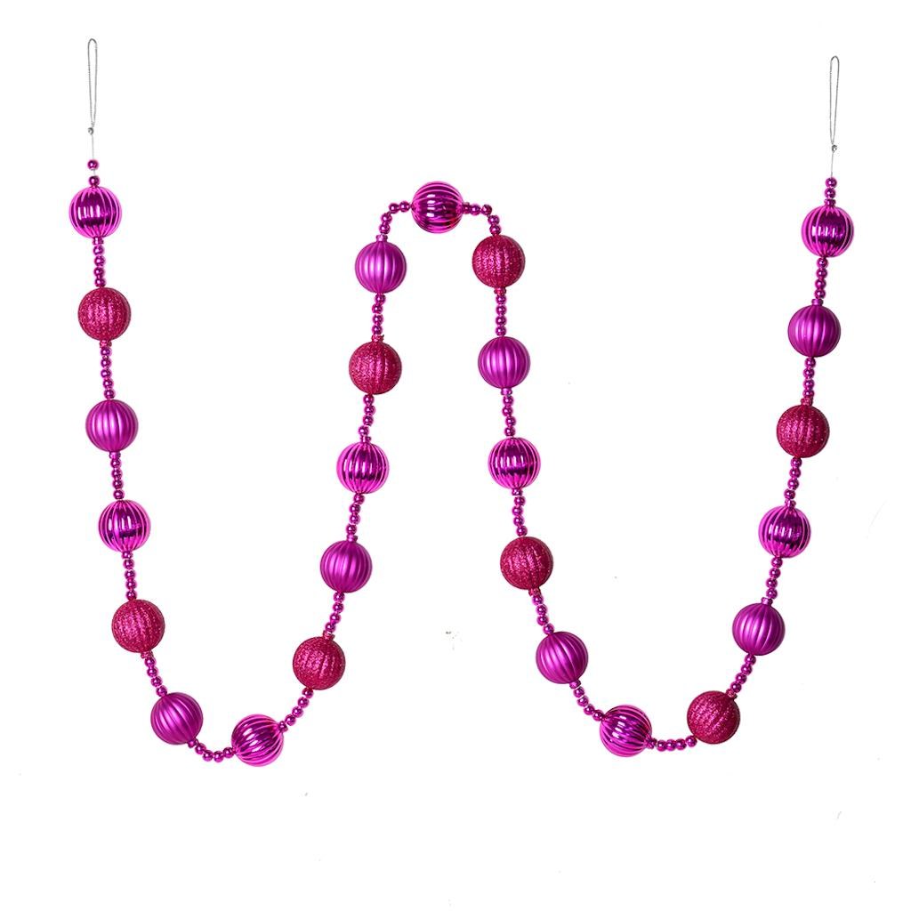 6' Fuchsia Stripe Ball Ornament Garland 1