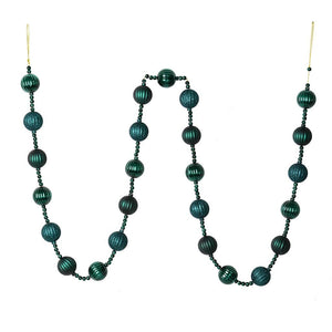 6' Midnight Green Stripe Ball Ornament Garland 1