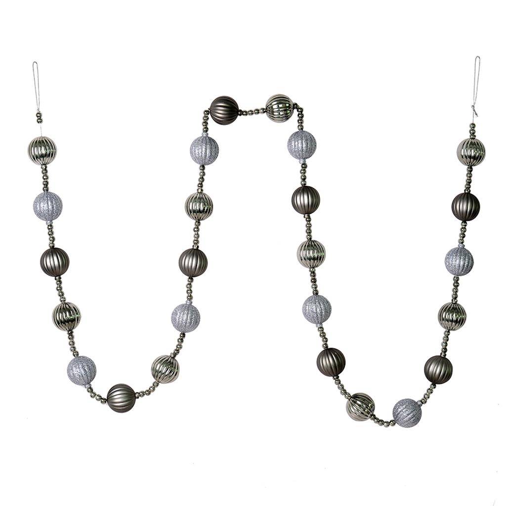 6' Pewter Stripe Ball Ornament Garland 1