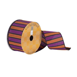 2.5" x 10Yd Orange / Purple Stripe Wired Ribbon 1