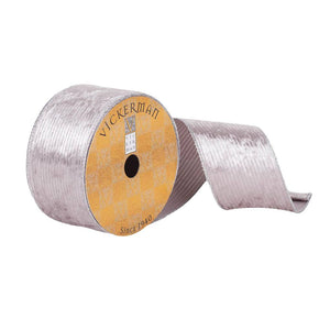 2.5" x 10Yd Silver Soft Dupion Woven Stripe Ribbon 1