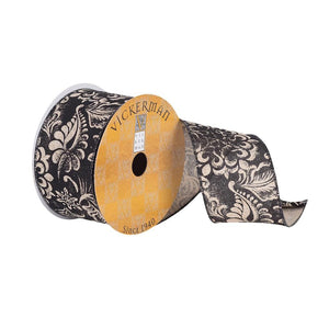 2.5" x 10Yd Black Dupion with Beige Filigree Ribbon 1