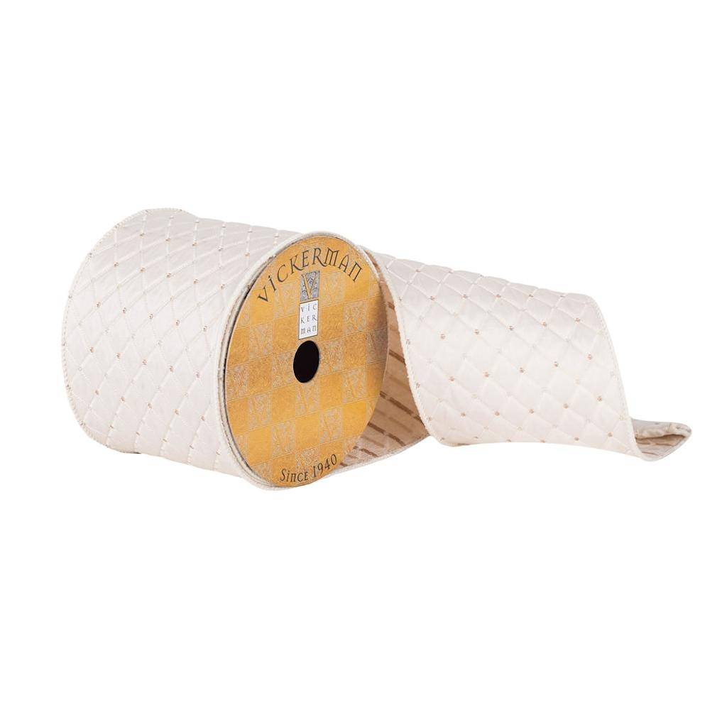 4" x 10Yd Champagne Woven Net Dupion Ribbon 1