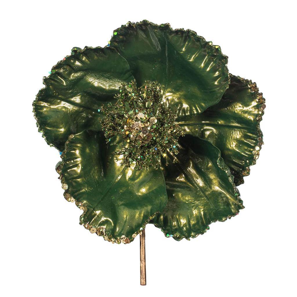 14" Artificial Green Pearl Glitter Poppy Flower (3 Pack) 1