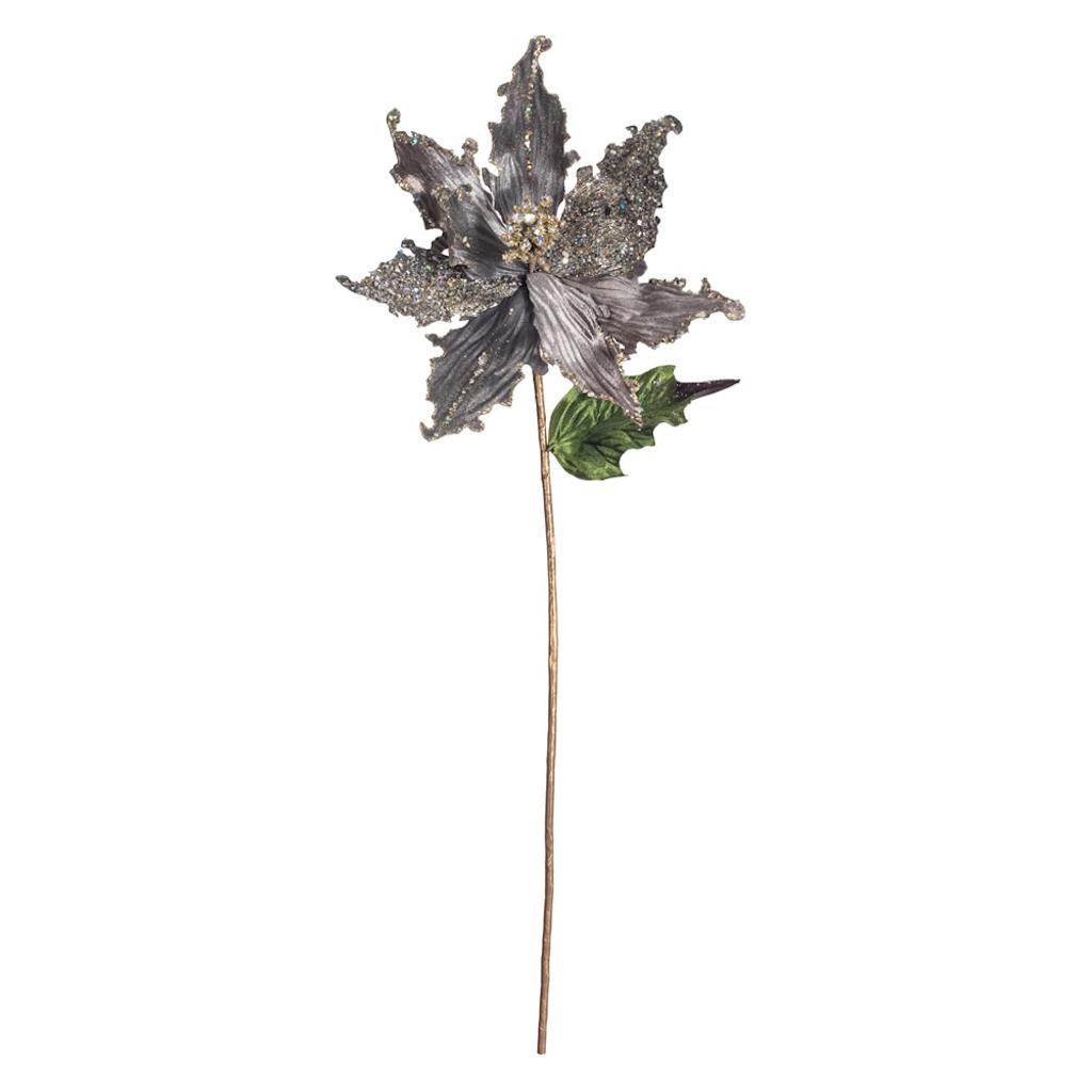 20" Silver Poinsettia 12" Flower Pick (3 pack) 1