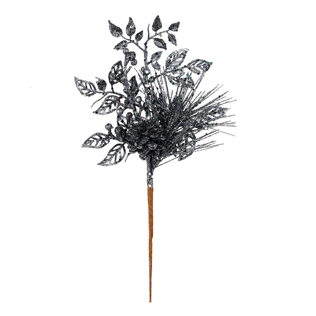 10" Gunmetal Pinecone Glitter Leaf Pick (12 pack) 1