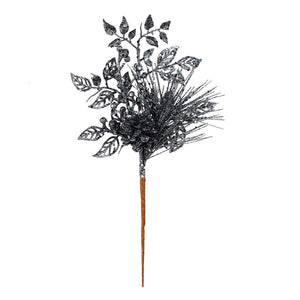 10" Gunmetal Pinecone Glitter Leaf Pick (12 pack) 1