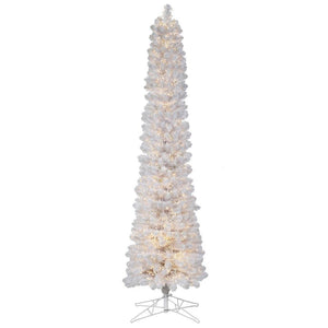 7.5' x 24" White Pencil Tree 1980 Warm White LED Lights 1