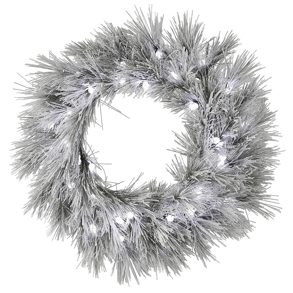 36" Artificial Flocked Alder Needle Pine Wreath 30 Frosted White C7 LED Lights 1