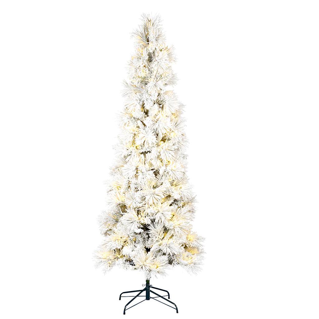 7.5' x 37" Artificial Flocked Atka Pencil Pine 350 Warm White LED Lights 1