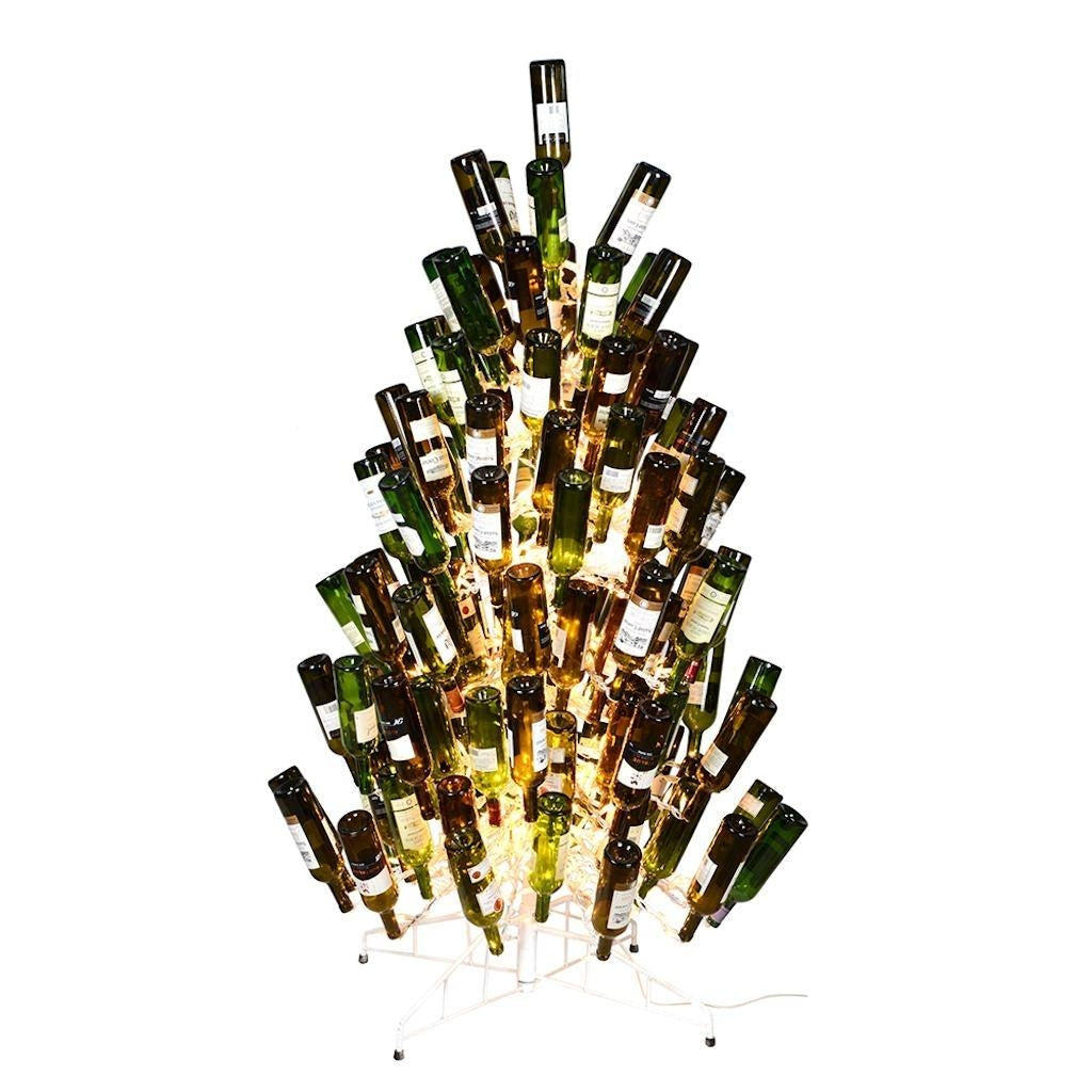 4' x 30" White Stand Wine Bottle Tree 200 Clear Miniature Lights 1