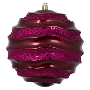 6" Berry Red Candy Glitter Wave Ball Ornament 1