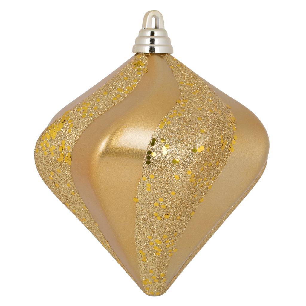 6" Copper Gold Candy Glitter Swirl Diamond Ornament 1