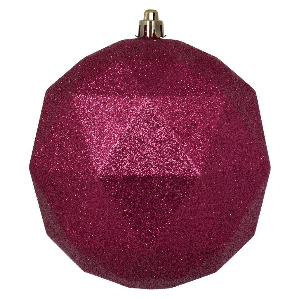 6" Berry Red Glitter Geometric Ball Ornament (4 pack) 1