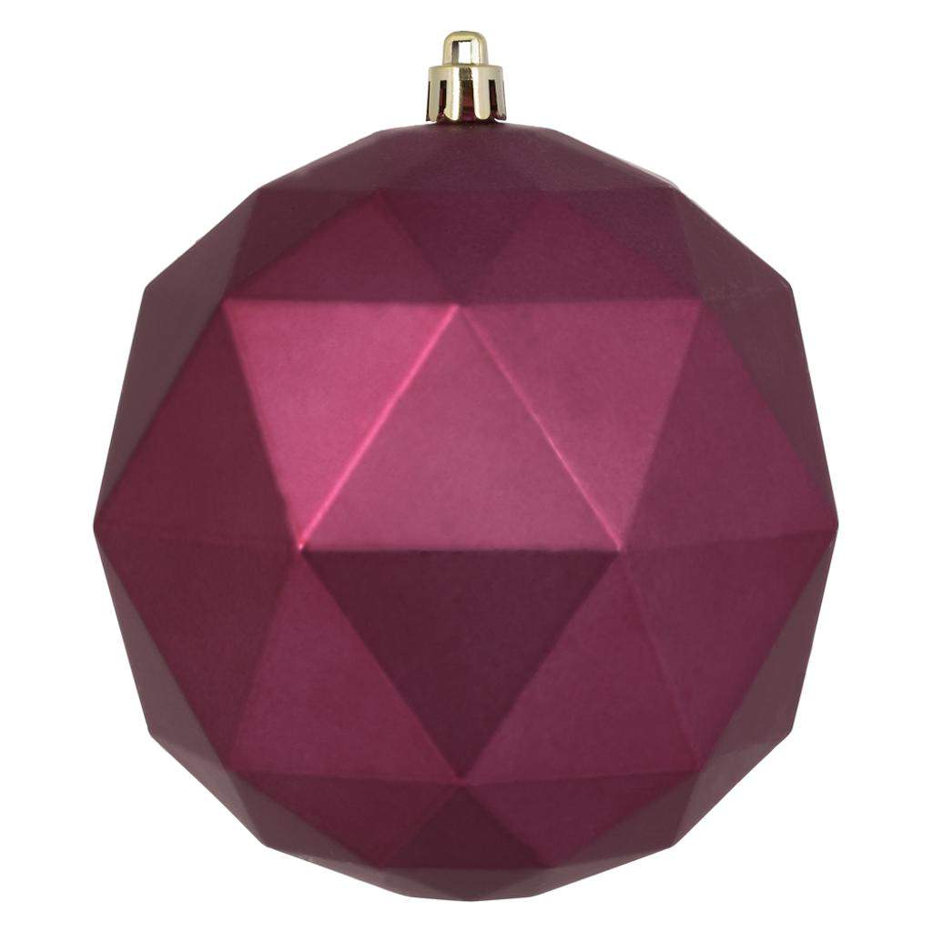 6" Berry Red Matte Geometric Ball Ornament (4 pack) 1