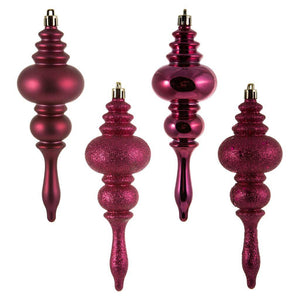 7" Berry Red 4 Assorted Finish Finial Ornament (8 pack) 1