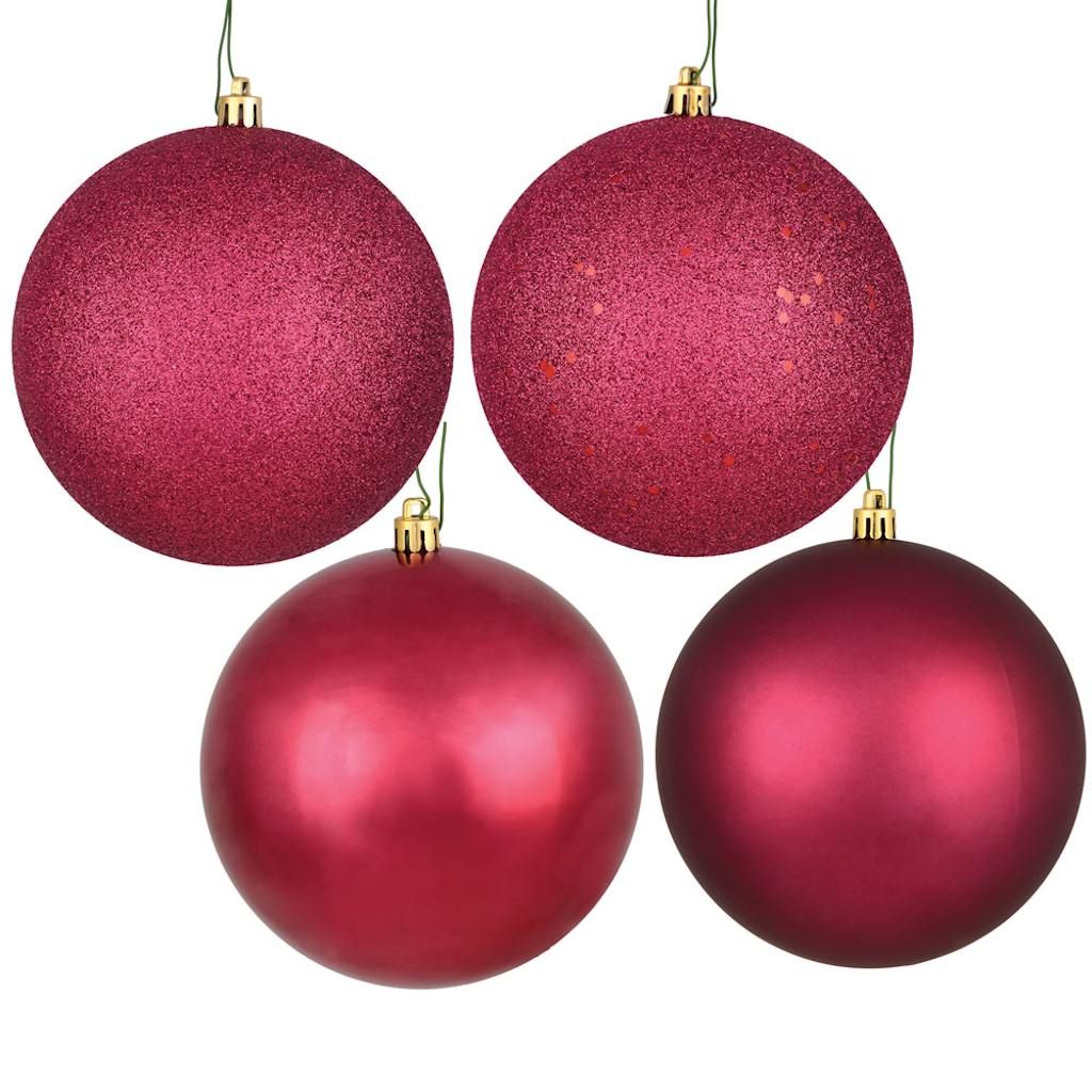 6" Berry Red 4 Assorted Finish Ball Ornament (4 pack) 1