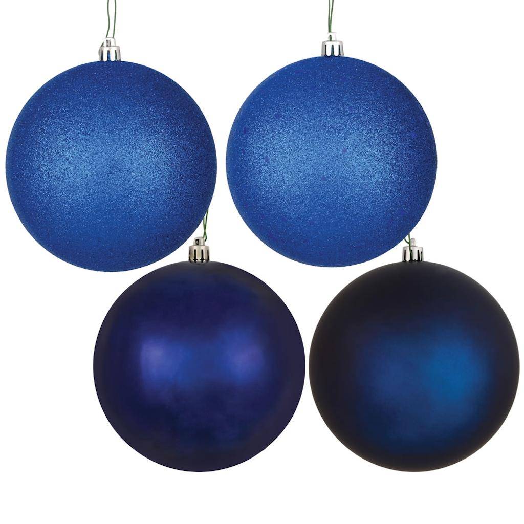 12" Midnight Blue 4 Finish Matte / Shiny / Sequin / Glitter Ball Ornament (set of 4) 1