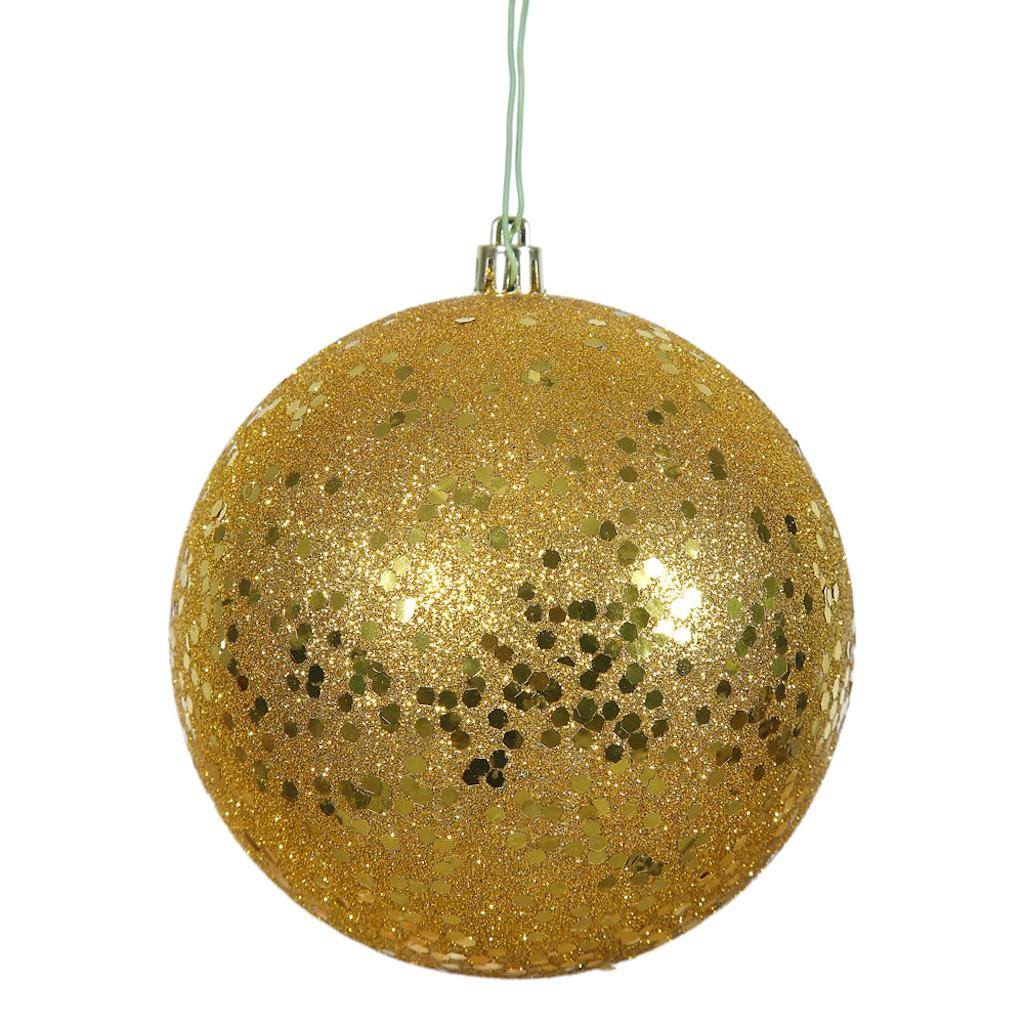 4.75" Antique Gold Sequin Ball Ornament (4 pack) 1