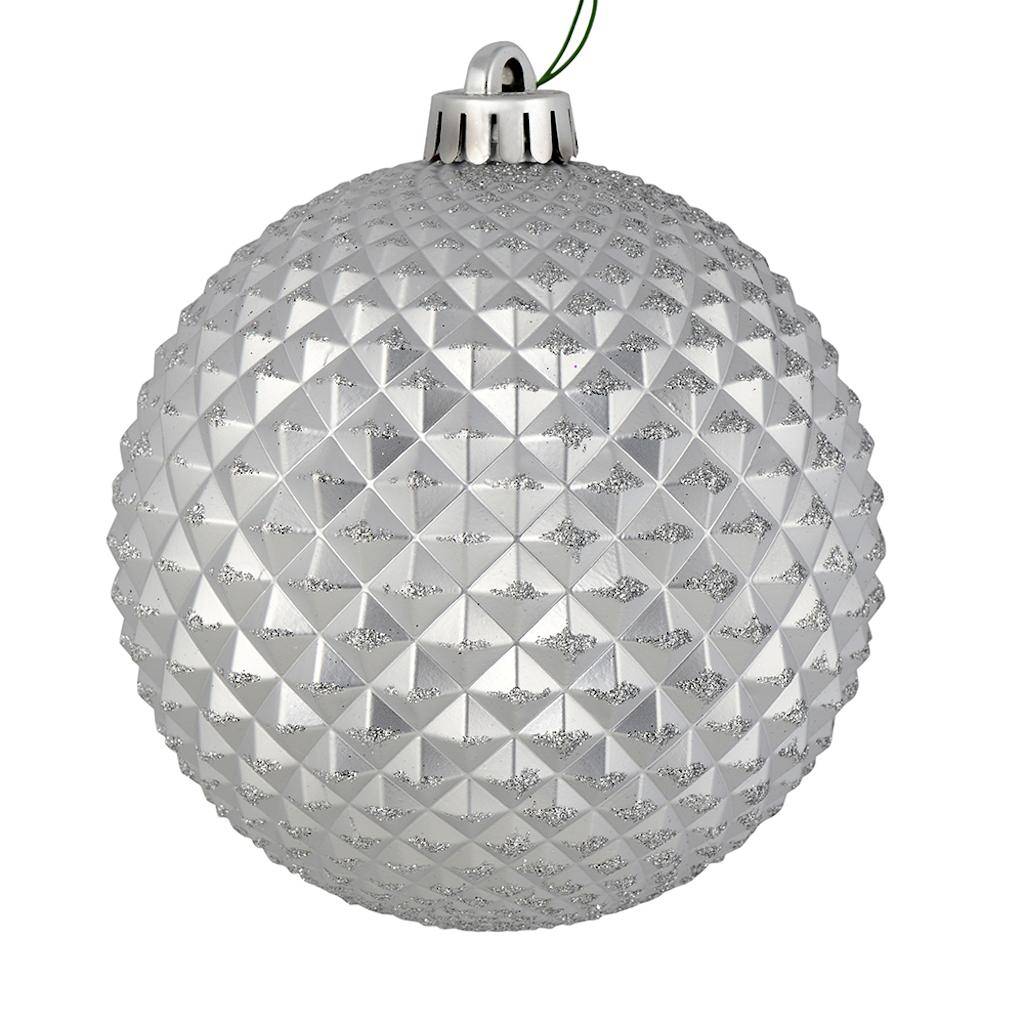 6" Silver Durian Glitter Ball Ornament (4 pack) 1