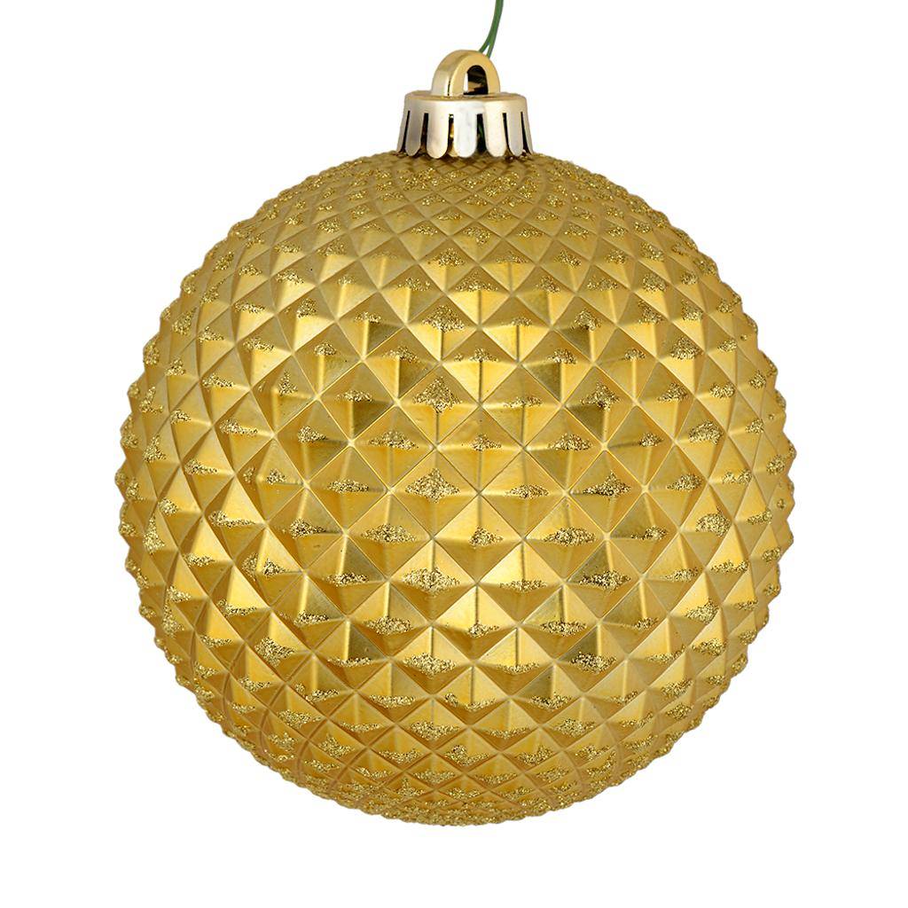 6" Gold Durian Glitter Ball Ornament (4 pack) 1